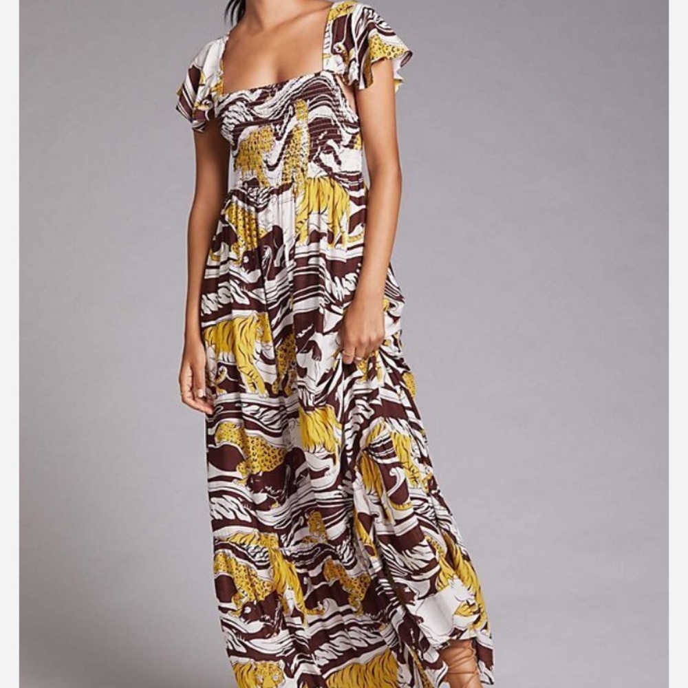 Anthropologie Animal Print Maxi Dress
